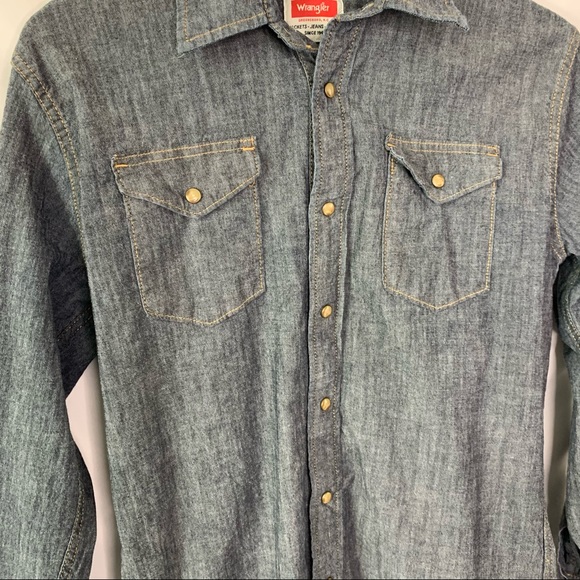 Wrangler Indigo Men’s Denim Pearl Snap Sz Medium - Picture 6 of 14